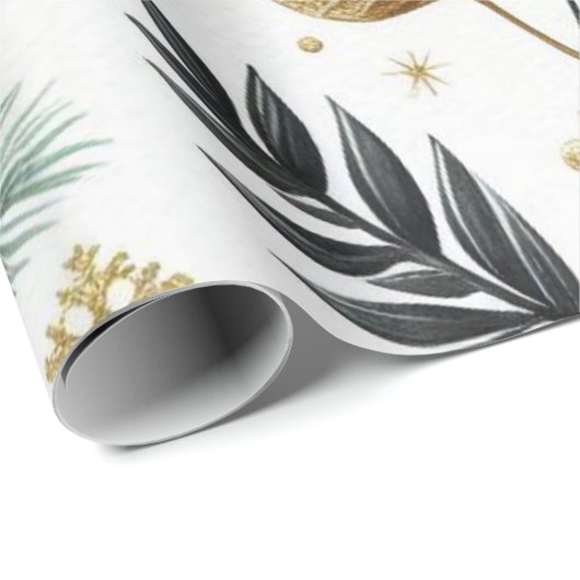 Green Gold Snowflake Holiday Luxe Waterverf Cadeaupapier (Rol Hoek)