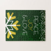 Green Gold Snowflake Peace Joy Love Quote Modern Legpuzzel (Horizontaal)
