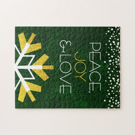 Green Gold Snowflake Peace Joy Love Quote Modern Legpuzzel (Horizontaal)