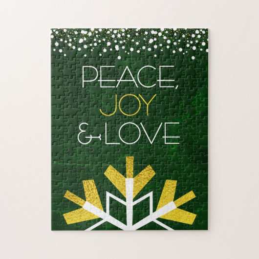 Green Gold Snowflake Peace Joy Love Quote Modern Legpuzzel (Verticaal)