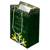 Green Gold Snowflake Peace Joy Love Typography Medium Cadeauzakje (Voorkant Gekanteld)
