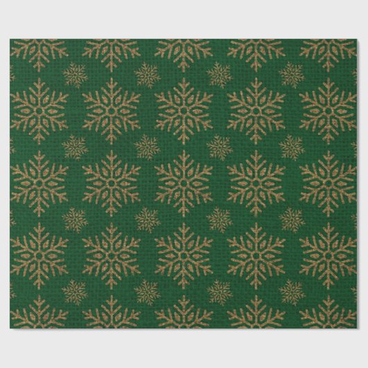 Green Gold Snowflakes Rustic Background Cadeaupapier (Vlak)