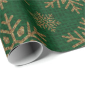 Green Gold Snowflakes Rustic Background Cadeaupapier (Rol Hoek)