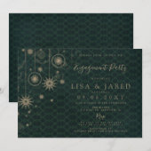 Green Gold Snowflakes Winter Engagement Party Kaart (Voorkant / Achterkant)