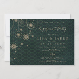 Green Gold Snowflakes Winter Engagement Party Kaart