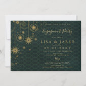 Green Gold Snowflakes Winter Engagement Party Kaart (Voorkant)