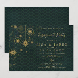Green Gold Snowflakes Winter Engagement Party Kaart
