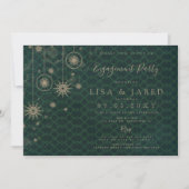 Green Gold Snowflakes Winter Engagement Party Kaart (Voorkant)