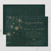 Green Gold Snowflakes Winter Engagement Party Kaart (Voorkant / Achterkant)
