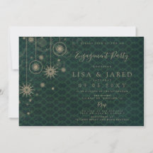 Green Gold Snowflakes Winter Engagement Party