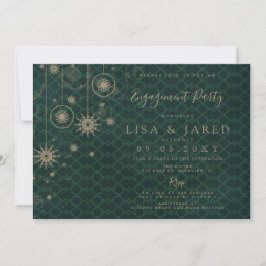Green Gold Snowflakes Winter Engagement Party Kaart