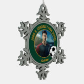 Green Gold Soccer Player Photo High School Tin Sneeuwvlok Ornament (Links)