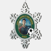Green Gold Soccer Player Photo High School Tin Sneeuwvlok Ornament (Rechts)