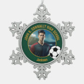 Green Gold Soccer Player Photo High School Tin Sneeuwvlok Ornament (Voorkant)
