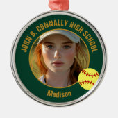 Green Gold Softball Player Photo Christmas Metalen Ornament (Voorkant)