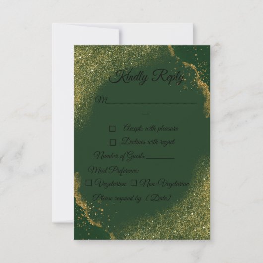 Green & Gold Spark Wedding RSVP Card Kaartje (Voorkant)
