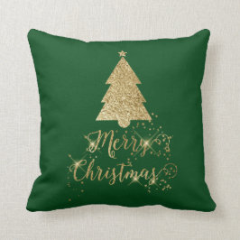 Green Gold Sparkle Merry-kerstboom Kussen