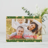 Green Gold Star Fotofestival Moderne Kerst Feestdagenkaart (Staand voorkant)