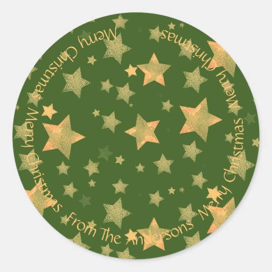 Green Gold Star Typografie Elegant Vrolijk Kerstfe Ronde Sticker (Voorkant)