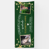 Green & Gold Stars Foto gefeliciteerd Afstuderen Spandoek (Verticaal)