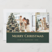 Green Gold Stars-fotokerstfeest Feestdagenkaart (Voorkant)