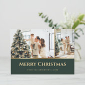 Green Gold Stars-fotokerstfeest Feestdagenkaart (Staand voorkant)