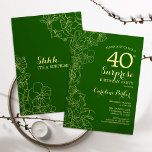 Green Gold Surprise 40e verjaardag Kaart<br><div class="desc">Floral Green Gold Surprise 40th Birthday Party Invitation. Minimalistisch modern design met botanische accenten en lettertype typografie. Eenvoudige bloemige uitnodigingskaart perfect voor een stijlvol vrouw verrassingsfeest. Kan op elke leeftijd worden aangepast.</div>
