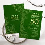 Green Gold Surprise 50th Birthday Kaart<br><div class="desc">Green Gold Surprise,  uitnodiging op 50e verjaardag. Het minimalistische moderne feministische ontwerp kenmerkt botanische accenten en typografische manuscriptdoopvont. Eenvoudige bloemige uitnodigingskaart perfect voor een stijlvol vrouw verrassingsfeest.</div>