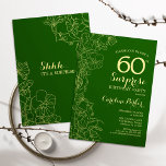 Green Gold Surprise 60e verjaardag Kaart<br><div class="desc">Floral Green Gold Surprise 60th Birthday Party Invitation. Minimalistisch modern design met botanische accenten en lettertype typografie. Eenvoudige bloemige uitnodigingskaart perfect voor een stijlvol vrouw verrassingsfeest. Kan op elke leeftijd worden aangepast.</div>