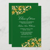 Green Gold Swirl Afstudeerfeest aankondiging (Voorkant / Achterkant)