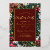 Green Gold Swirl Flower Lijst Kerstfeest Folie Uitnodiging (Voorkant)