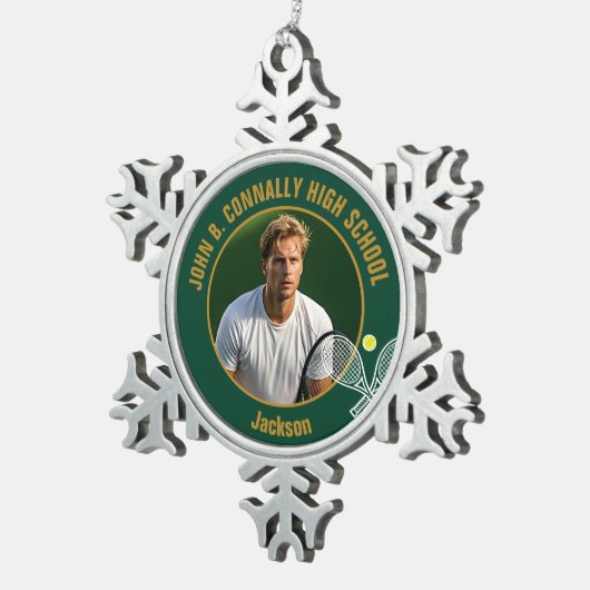 Green Gold Tennis Player Photo High School Tin Sneeuwvlok Ornament (Rechts)
