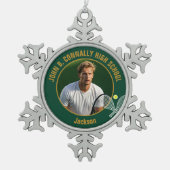 Green Gold Tennis Player Photo High School Tin Sneeuwvlok Ornament (Voorkant)