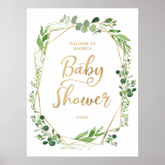 Green Gold Terrarium Baby shower Welkomstbord Poster (Voorkant)
