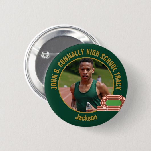 Green Gold Track Team Photo High School Runner Ronde Button 5,7 Cm (Voorkant /achterkant)