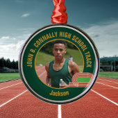 Green Gold Track Team Photo Runner Christmas Metalen Ornament