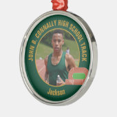 Green Gold Track Team Photo Runner Christmas Metalen Ornament (Links)