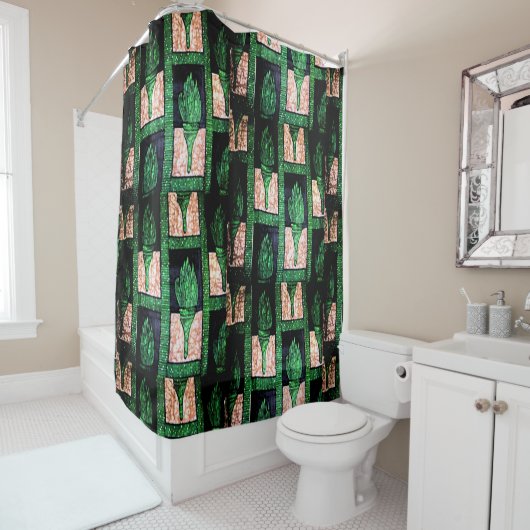 Green & Gold Tribal Bath Accent Douchegordijn (In situ)