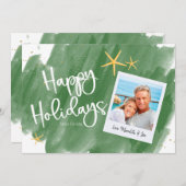 Green Gold Tropical Waterverf Holiday Photo Card (Voorkant / Achterkant)