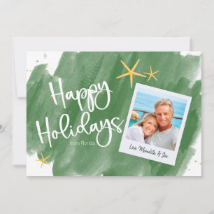 Green Gold Tropical Waterverf Holiday Photo Card