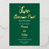 Green & Gold Two Become One Foil Wedding Invitatio Folie Uitnodiging (Voorkant)
