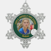 Green Gold Volleyball Player Photo High School Tin Sneeuwvlok Ornament (Voorkant)
