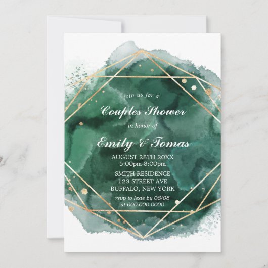 Green Gold Waterverf Couples Shower Invitation (Voorkant)