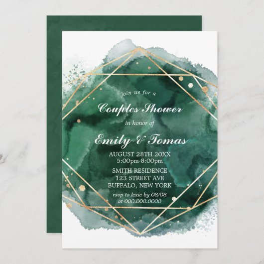 Green Gold Waterverf Couples Shower Invitation (Voorkant / Achterkant)