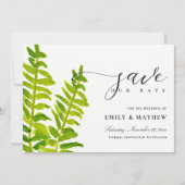 GREEN GOLD WATERVERF FERN FOLIAGE BEWAREN DE DATUM SAVE THE DATE (Voorkant)