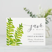 GREEN GOLD WATERVERF FERN FOLIAGE BEWAREN DE DATUM SAVE THE DATE (Staand voorkant)