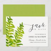 GREEN GOLD WATERVERF FERN FOLIAGE BEWAREN DE DATUM SAVE THE DATE (Voorkant / Achterkant)