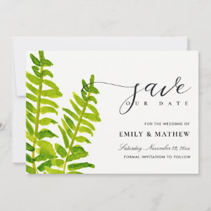 GREEN GOLD WATERVERF FERN FOLIAGE BEWAREN DE DATUM SAVE THE DATE