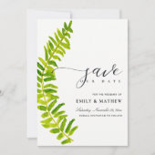 GREEN GOLD WATERVERF FERN FOLIAGE BEWAREN DE DATUM SAVE THE DATE (Voorkant)
