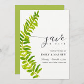 GREEN GOLD WATERVERF FERN FOLIAGE BEWAREN DE DATUM SAVE THE DATE (Voorkant / Achterkant)